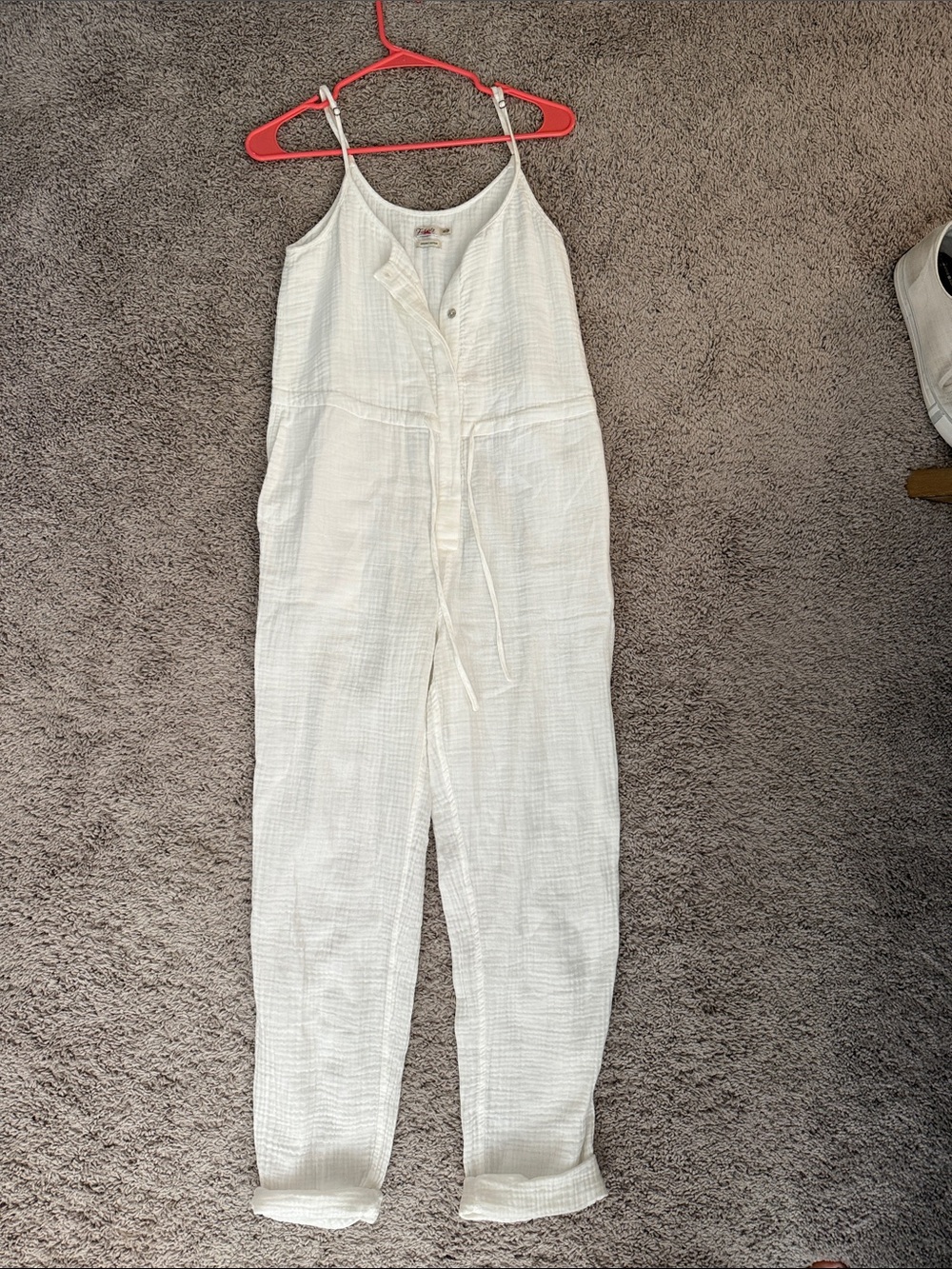 Faherty White Cotton Gauze Tie-Front Jumpsuit